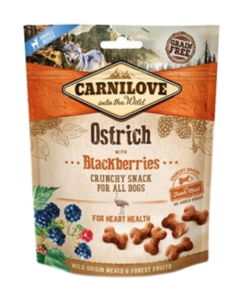 Carnilove Crunchy Snack Struisvogel & Zwarte Bes – 200 g | Graanvrije Hondensnack voor Actieve en Gezonde Honden